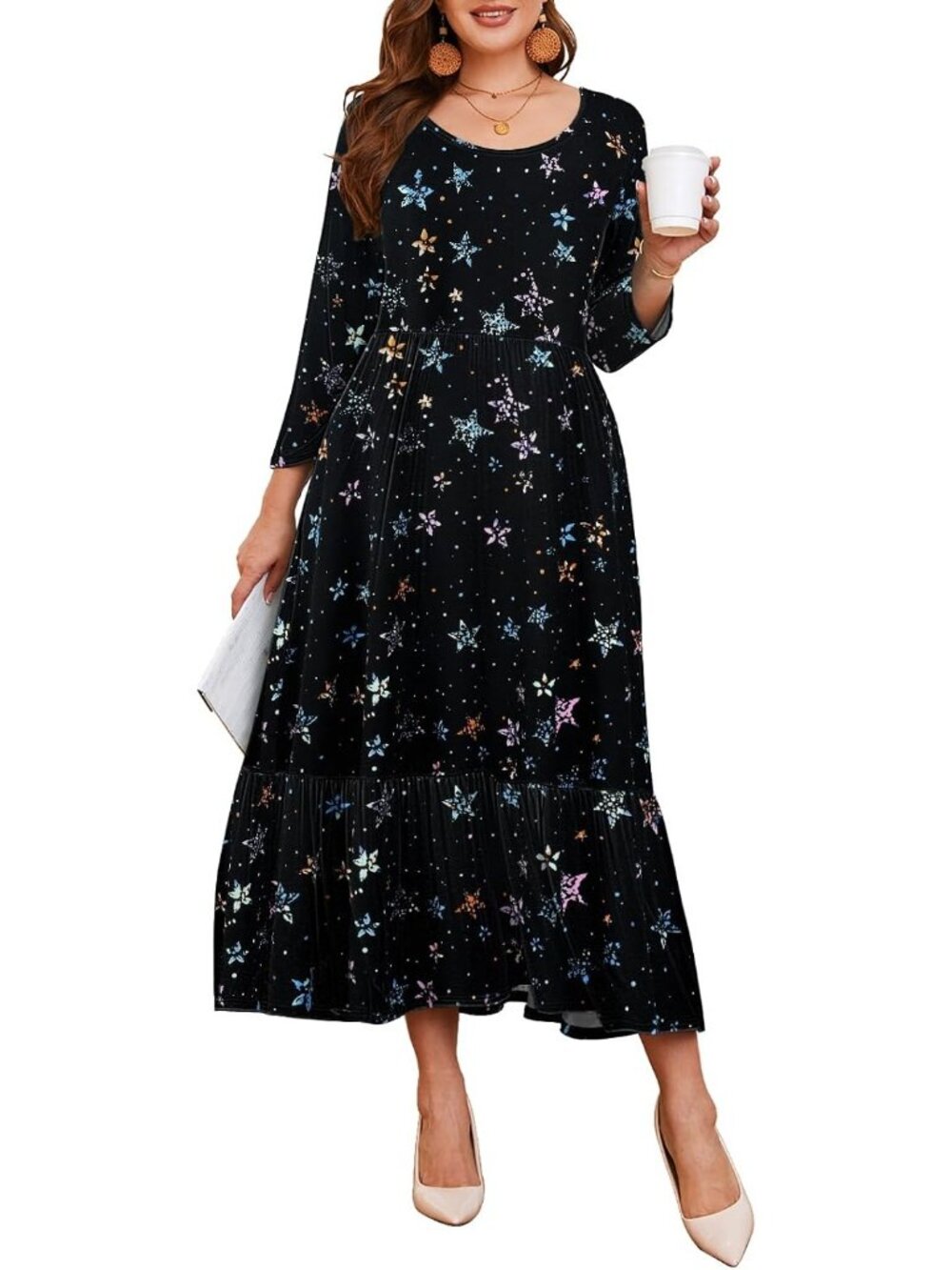 Women's Star Christmas Casual Plus Size Maxi Dress Pockets Plus Size Maxi Dress